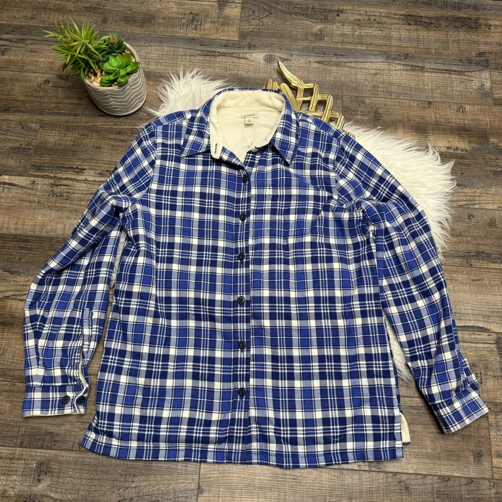 L.L. Bean Fleece Lined Button Down Plaid Sjacket Shirt Jacket